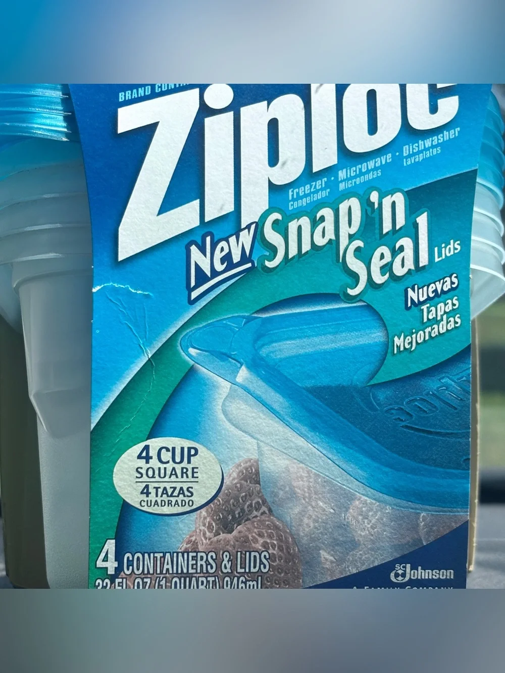 2 Sets Vtg Ziploc Square Containers Blue 4 Ct. 4 Cups OR  32 oz. Snap N' Seal